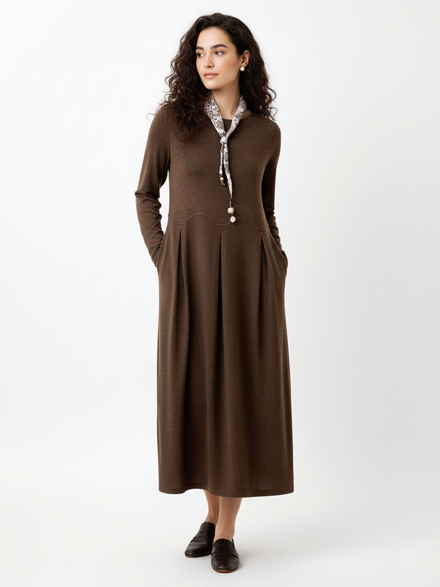 Wool Arc-Panel Sculpted Pleats Maxi Dress