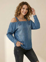 Women’s Casual Off-Shoulder Denim Long Sleeve Top