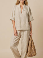 Casual And Cozy Minimalist Linen Two-piece Set for Women