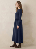 Wool Layered Neck Pleated Maxi Dress BILLIE