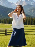 Linen Button-Up Short Sleeve Shirt White / S