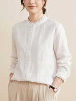Women’s Minimal Lace Cotton Linen Top – Loose Fit Breathable Summer Blouse