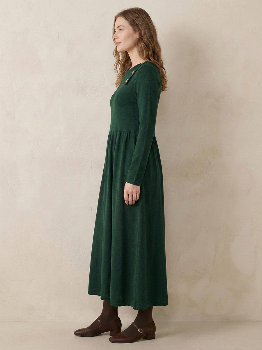 Wool Layered Neck Pleated Maxi Dress BILLIE