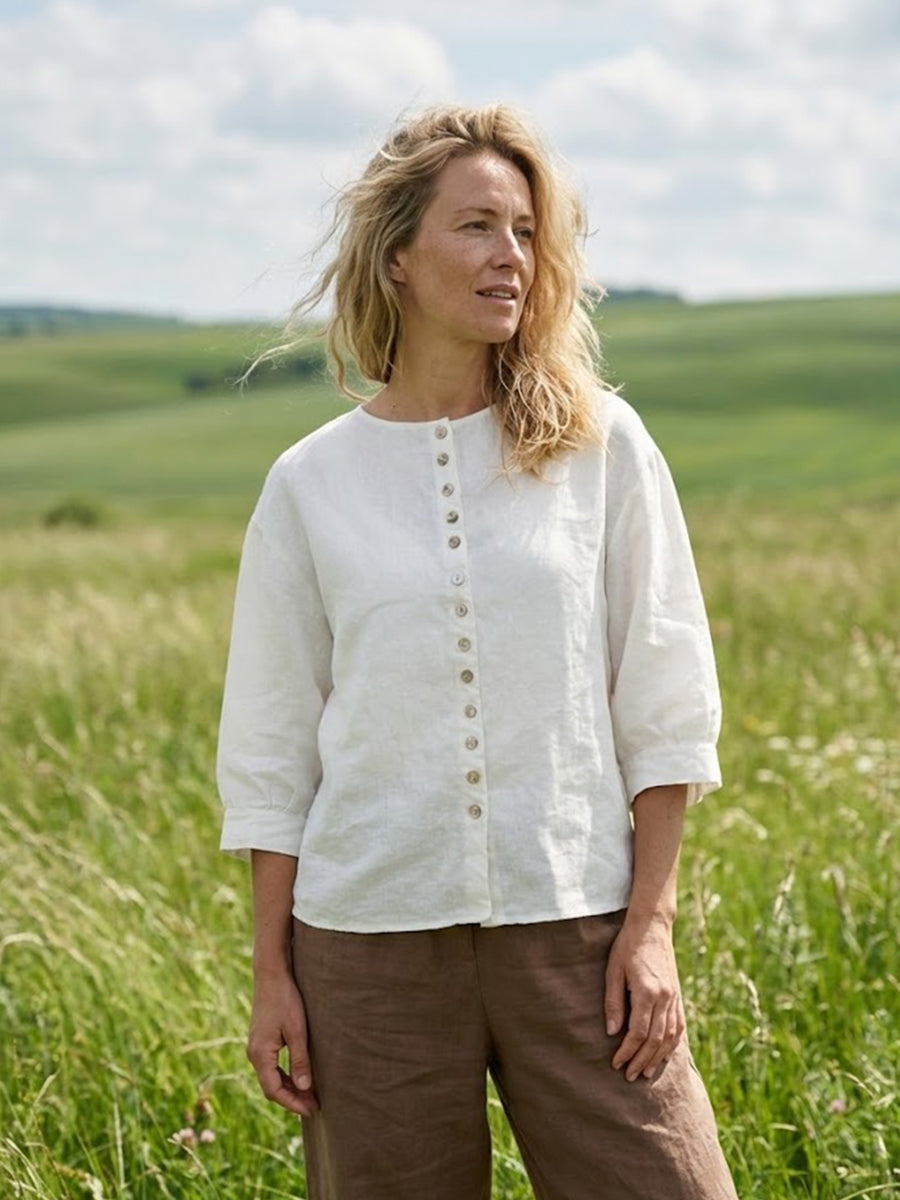 Linen Button-Front Drop Shoulder Shirt