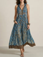 Women's Retro Casual Green Leopard Print Art Hooded Midi Dress