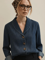 Fiorachic Women‘s Vintage Shawl Collar Button-up Denim Cotton Top