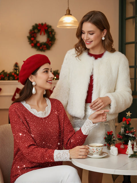Christmas Round Neck Sparkling Knit Top