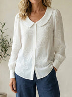 Vintage Peter Pan Collar Embroidered Floral Button-Up Shirt