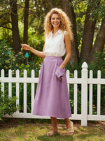 Linen Checked Elastic Waist Skirt Purple / S