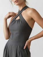 Women's Cross-neck Halter Design Cotton-linen Jumpsuit