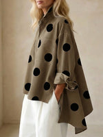 Womens Elegant Artistic Polka Dot Print Stand-collar Denim Top